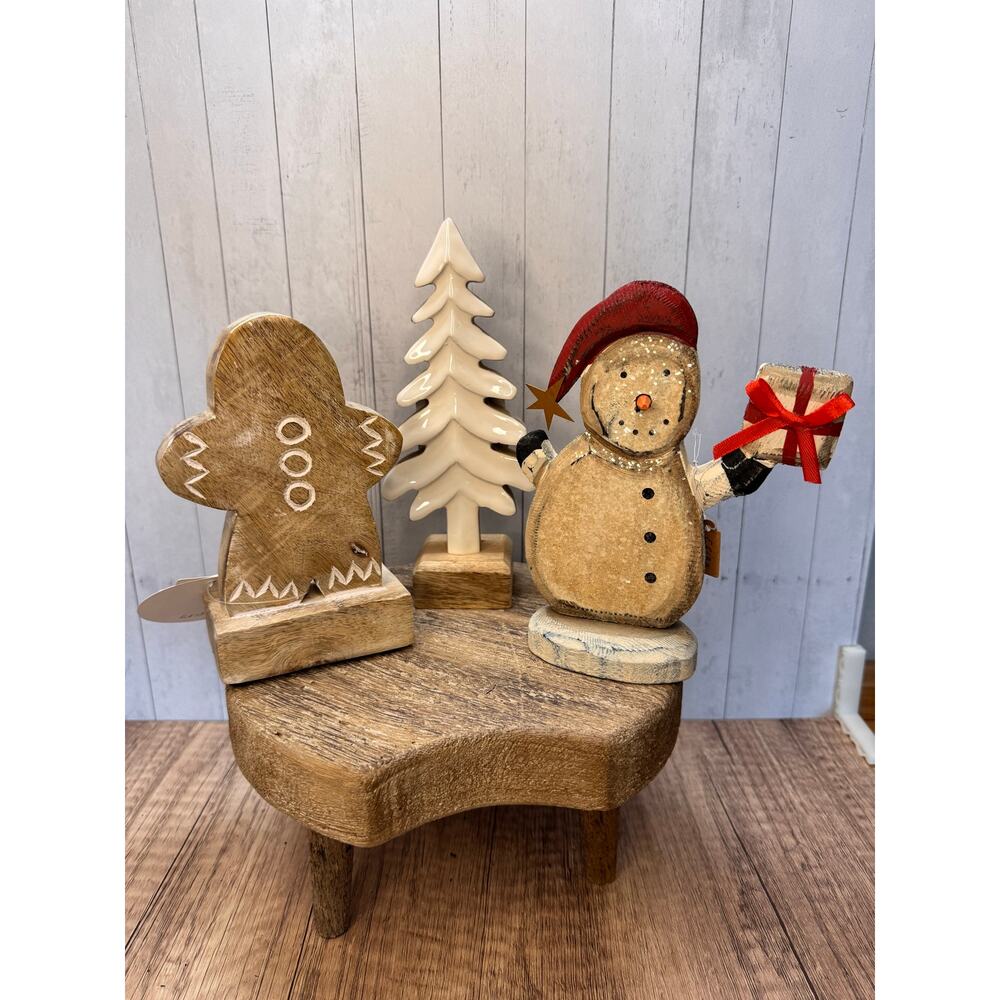 Rustic Christmas Decor Bundle Set of 3 Tree Snowman Gingerbread Man Holiday